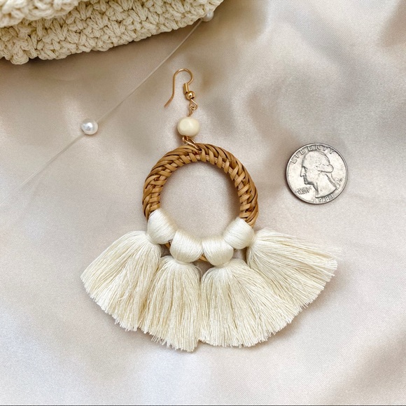 Wicker Rattan Wood Tassels Earrings Woven - Picture 4 of 5